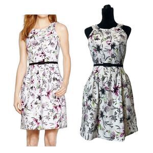 White House Black Market Sleeveless Belted Floral Seamed Tulip Dress Size 4